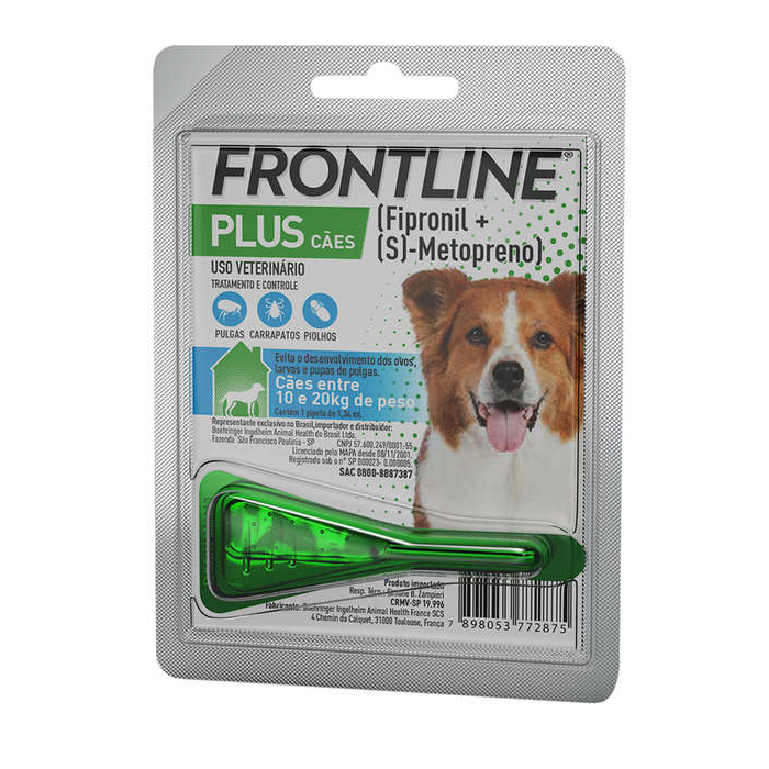 ANTIPULGAS E CARRAPATOS FRONTLINE PLUS CÃES 10KG A 20KG 1,34ML